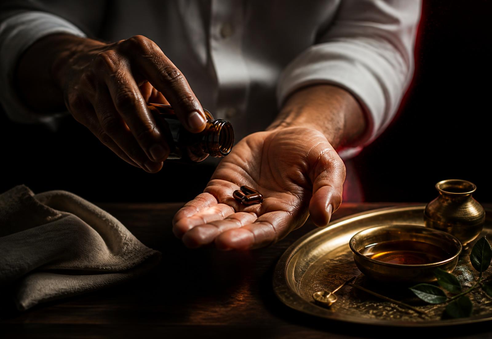 The ten-minute Ayurvedic ritual — capsules, warm oil and brass tray